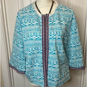 Valerie Stevens Tribal Aztec Print Open Front Boho Cardigan 3/4 Sleeves Size XL